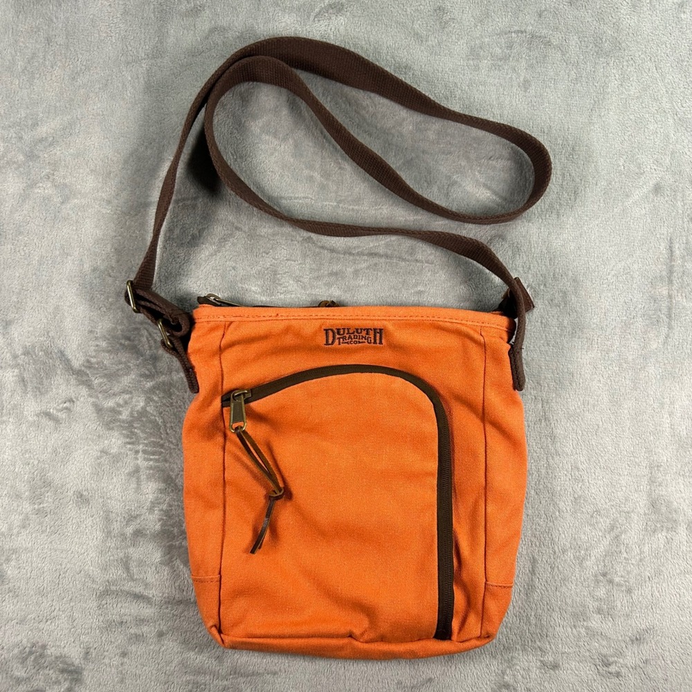 Duluth Trading Co Orange Canvas Crossbody Bag Adjustable Strap Messenger Purse